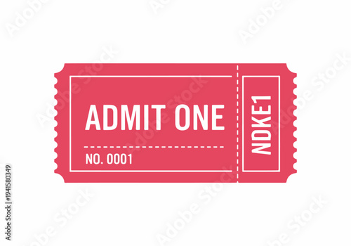 Red admit one ticket design with vintage style and bold typography layout