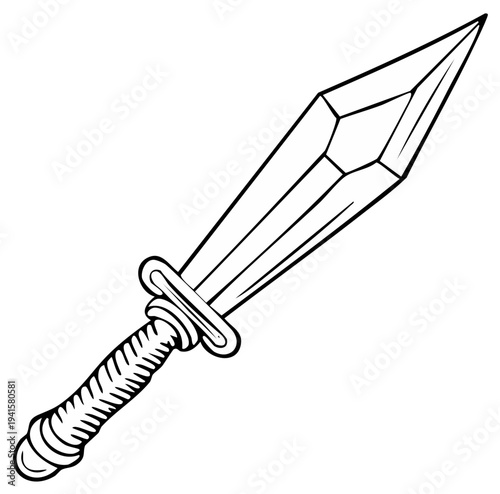 Ancient Gladius Sword Illustration, Roman Weapon Line Art, Historical Combat Tool