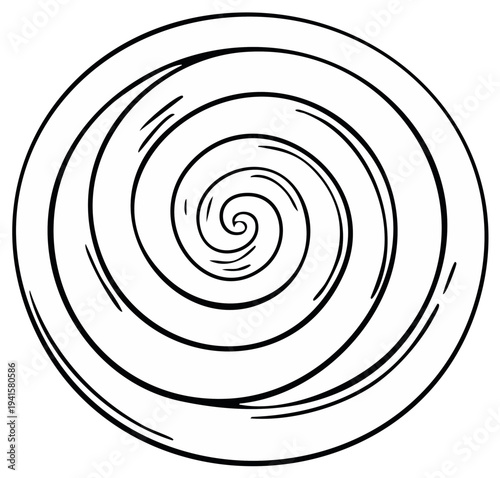 Black and White Hand Drawn Spiral Swirl Abstract Pattern Illustration