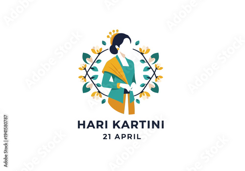 Hari Kartini Indonesian Woman Traditional Attire Floral Emblem.