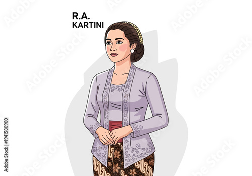 Illustration of Raden Ajeng Kartini in Traditional Indonesian Attire.