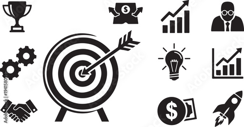 Business strategy and success concept with target and icons