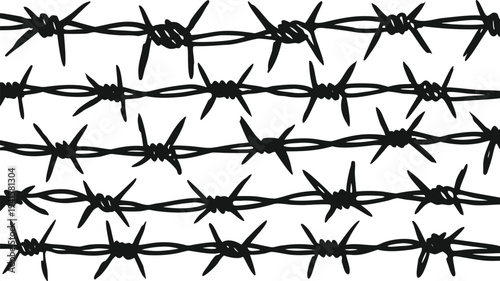 Barbed Wire's Intricate Patterns: A stark, repetitive pattern of barbed wire stretches across the frame, showcasing its sharp, forbidding presence.