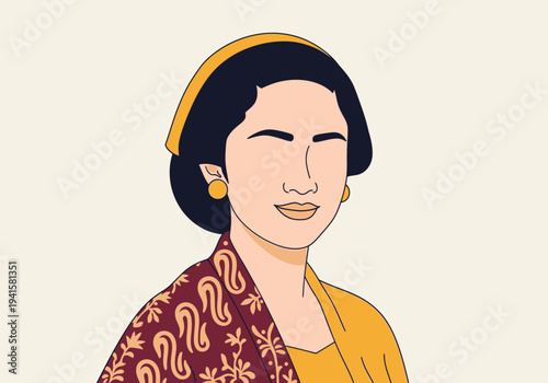 Illustration of a woman in traditional Indonesian attire.