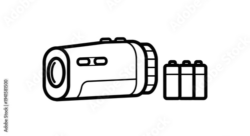 Action Camera and Spare Batteries Icon, Vector Illustration, White Background