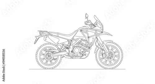 Adventure Motorcycle Line Art Illustration - Off-Road Dual Sport Bike Drawing