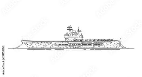 Aircraft Carrier Silhouette, Military Ship, Naval Power, Vector Art