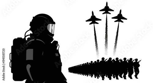 Astronaut Soldier and Fighter Jets Formation