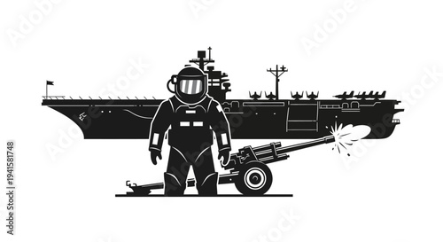 Astronaut with Cannon and Aircraft Carrier