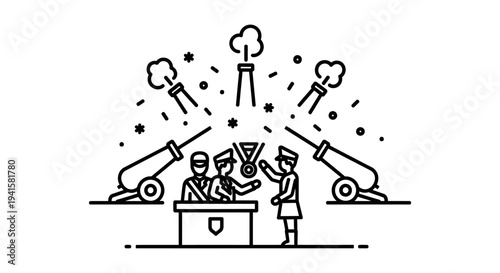 Award Ceremony with Cannons Firing and Confetti