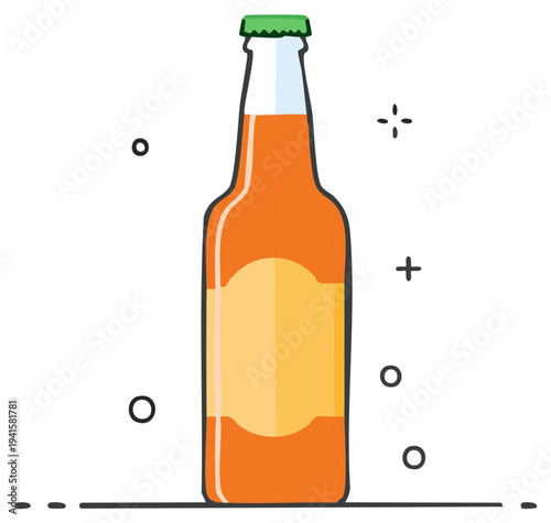 Clean vector illustration of a generic orange beverage bottle with green cap and blank label