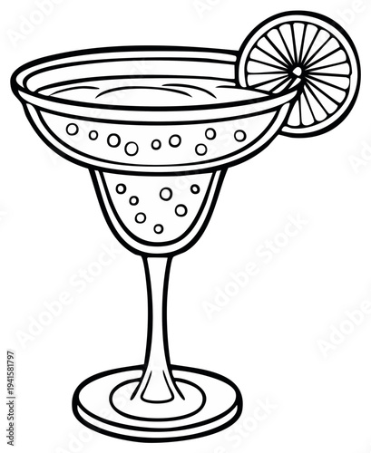 Outline illustration of a Margarita cocktail with a citrus garnish