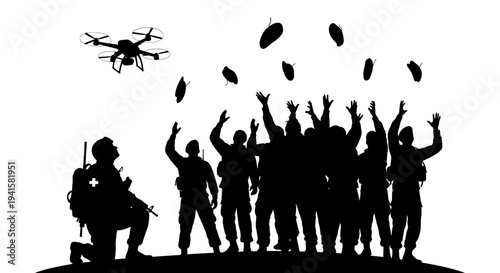 Drone Drops Supplies to Soldiers, Medical Aid Delivery, Military Support, Humanitarian Mission