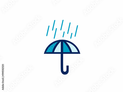 Blue Umbrella Icon with Rain Drops Symbol for Weather Forecast Insurance Protection and Outdoor Safety Concept Illustration