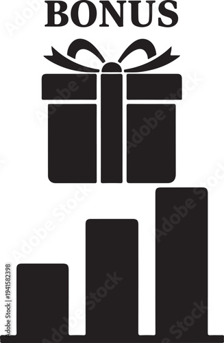Bonus gift box on rising bar chart present ribbon d