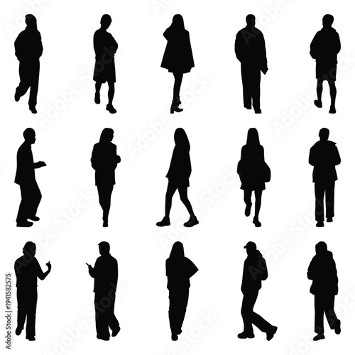 Vector collection set of individual people silhouettes.