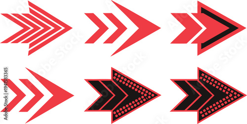 Set of red white and black arrow icons in different directions designed as simple vector symbols for web and business design elements