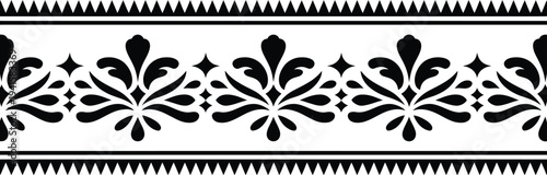 Ethnic seamless stripe pattern, ornate antique border with baroque rococo floral elements for vintage decorative frame poster greeting card and invitation graphics.