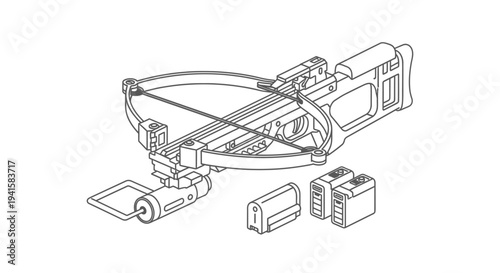 Crossbow Weapon Line Art Illustration with Accessories