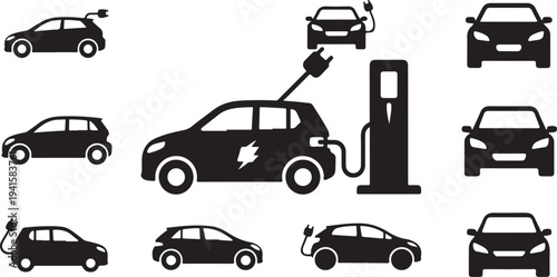 Electric cars charging at a modern charging station illustration
