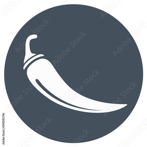 White chili pepper icon on dark gray circle background graphic illustration