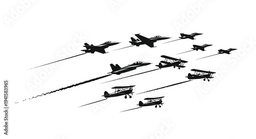 Formation Flight: Modern Jets and Vintage Biplanes Flying in Formation