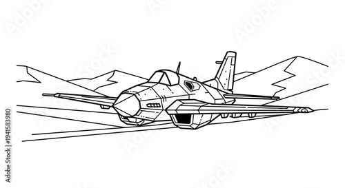 Futuristic Jet Fighter Aircraft on Runway, Military Aviation, Sci-Fi Concept Art