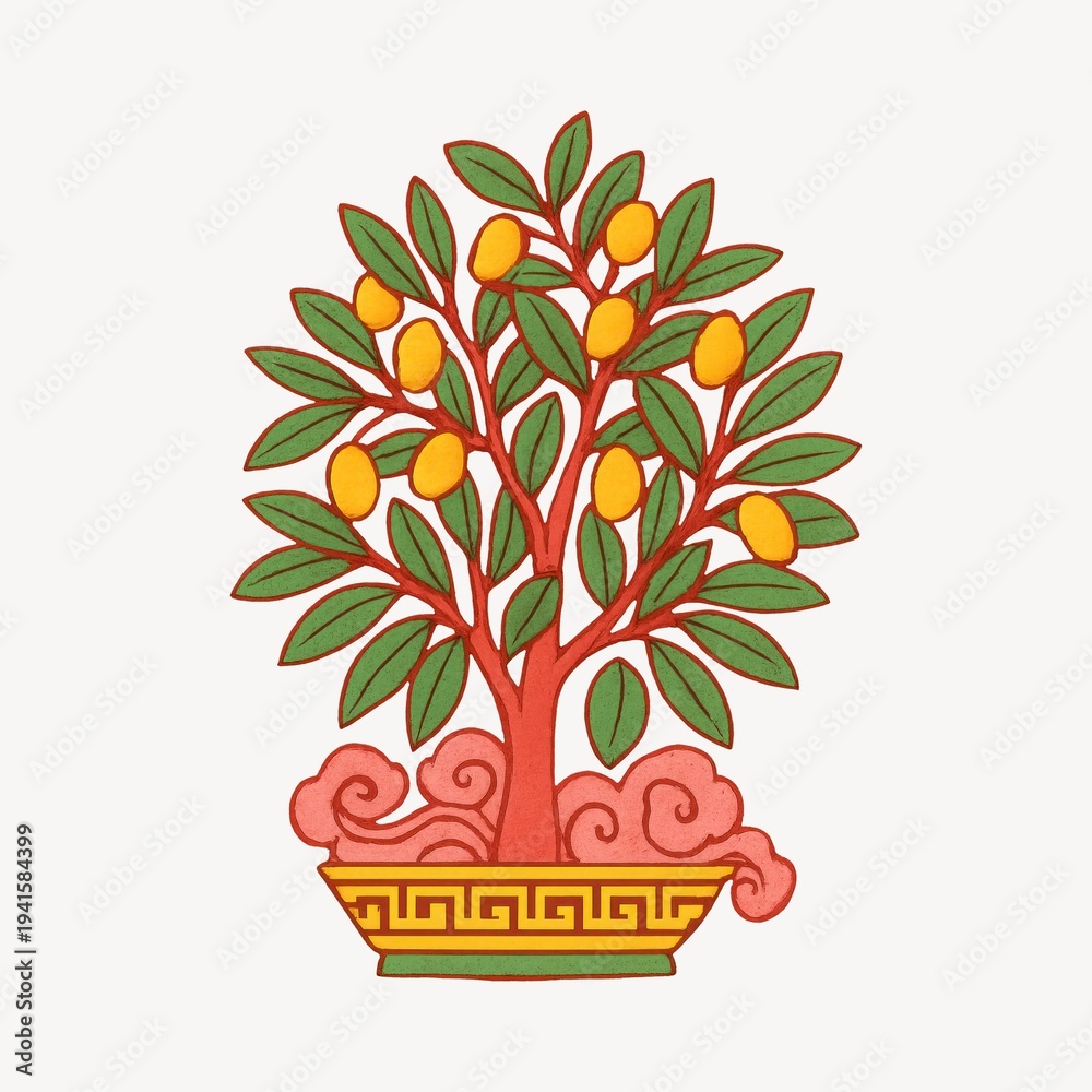 Fototapeta premium Vibrant fruit tree illustration