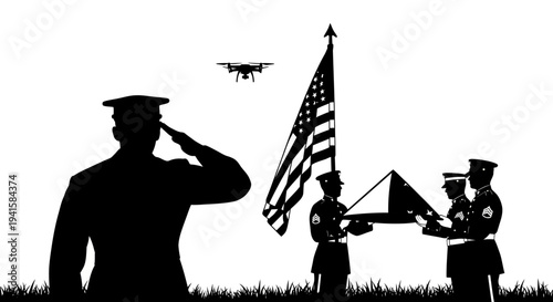 Military Honor Guard Folds Flag Under Drone Surveillance