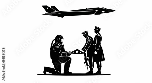 Military Honor Guard Folds Flag with Fighter Jet Flyover, Symbol of Sacrifice and Patriotism