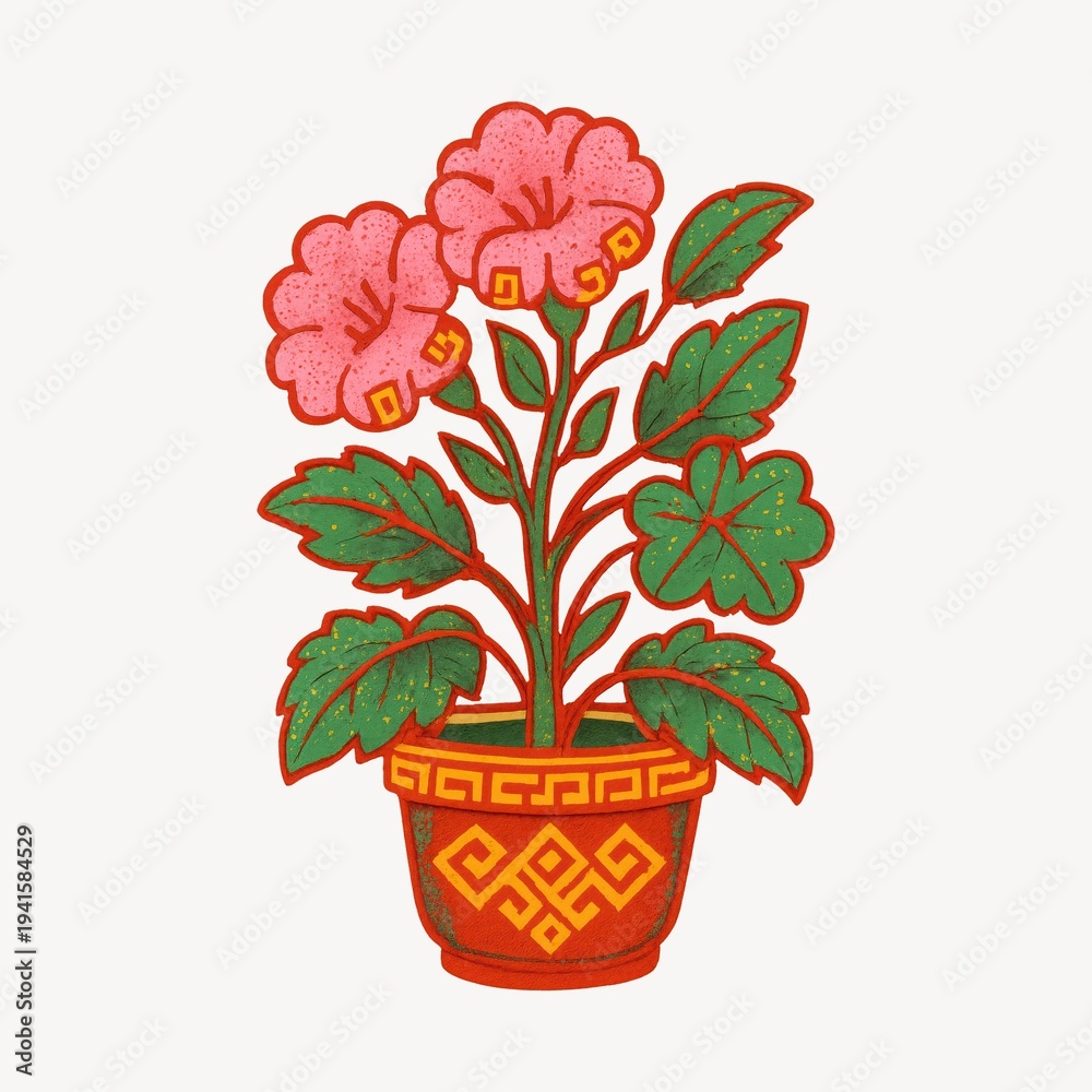 Fototapeta premium Vibrant floral potted illustration