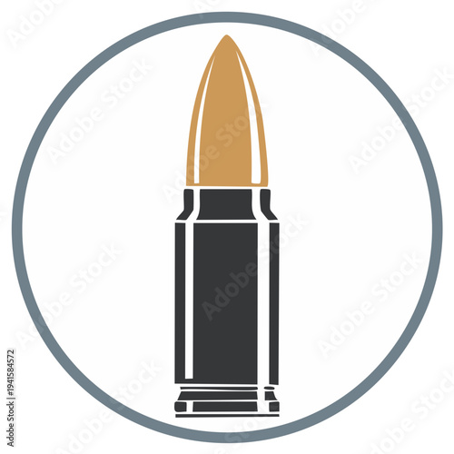 Stylized Rifle Cartridge Icon Inside a Circle Vector Graphic