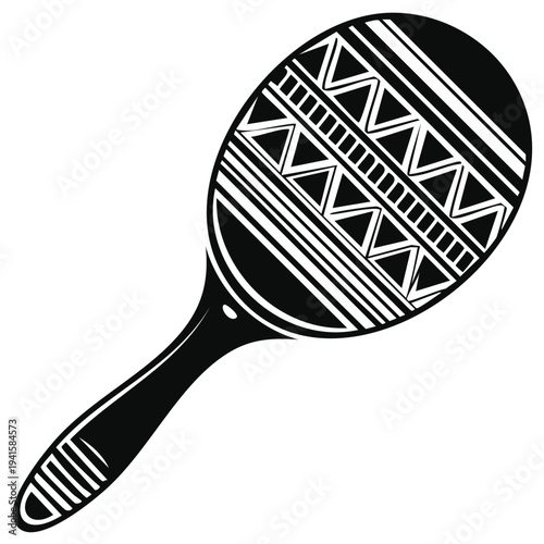 Tribal Patterned Maraca Percussion Instrument in Black and White