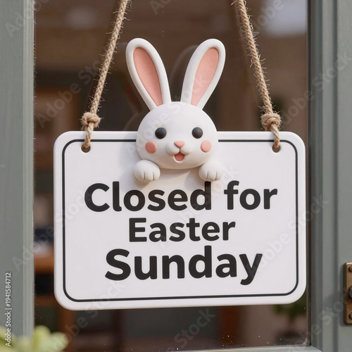claymation, a bunny illustration on a door sign reads closed for easter sunday