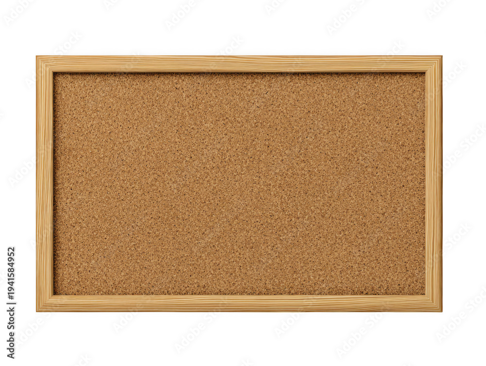 Fototapeta premium Cork bulletin board with wooden frame isolated on transparent background