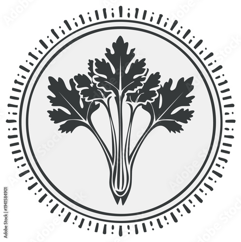 Celery plant graphic emblem design inside a decorative border.