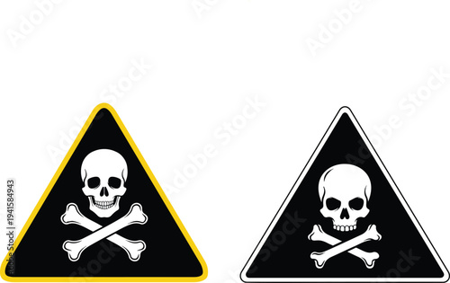 Vector art of skull and crossbones in a black triangle warning of danger and toxicity for safety and cautio