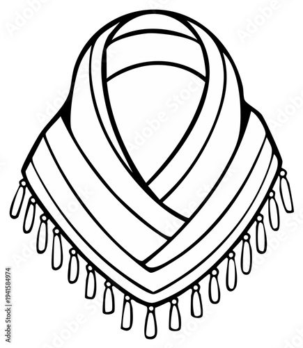 Traditional Headscarf Outline with Tassels Headwear Fashion Accessory