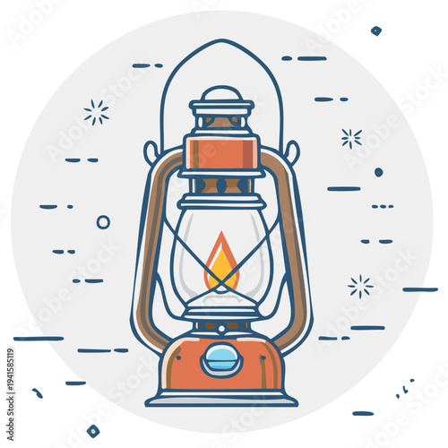 Vintage Kerosene Lamp Illustration Orange Color Isolated On White Round Background