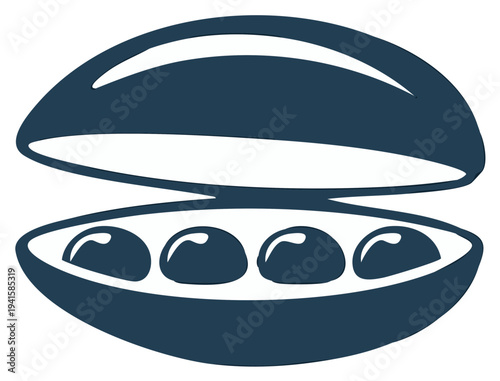 Open Seashell With Four Pearls Inside Simple Dark Blue Icon