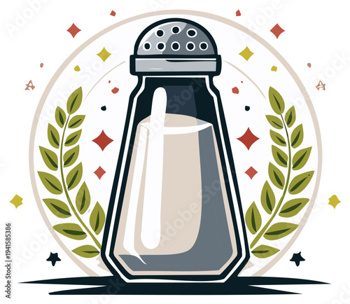 Illustration of a salt shaker with decorative elements