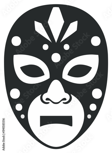 Tribal mask with intricate geometric patterns and symbolic design