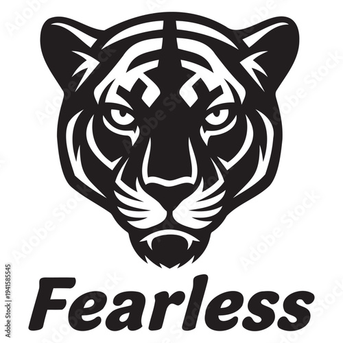 Minimalist stylized illustration of a fierce tiger head with bold lines and intense expression design