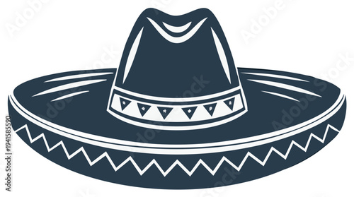 Dark Blue Sombrero Hat with Traditional Pattern and Wide Brim