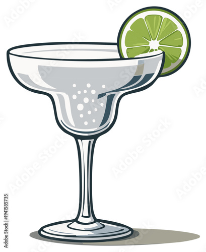 Illustration of a Margarita Cocktail Glass with Lime Slice