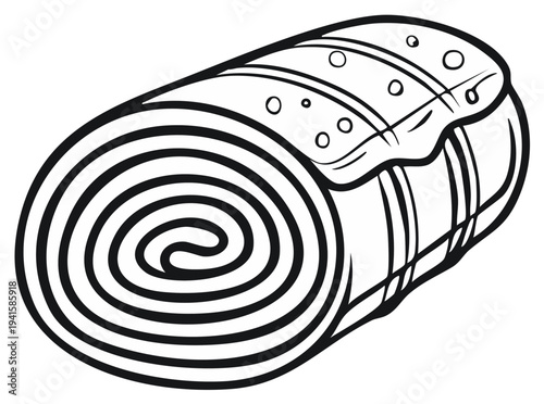 Cartoon Swiss Roll Isolated Outlined Pastry Snack Confection Sweet Treat Icon Design