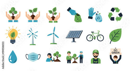Collection of Eco-Friendly and Green Living Icons.