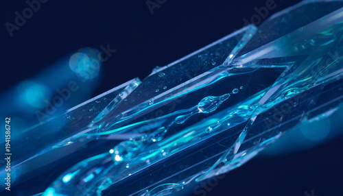 Abstract fluid blue data streams flowing through crystal glass