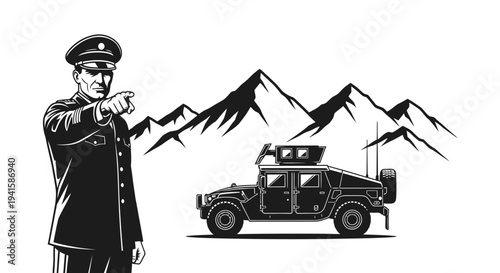 Military Officer Directs Humvee in Mountainous Terrain