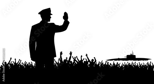 Military Officer Salutes Crowd as Submarine Departs